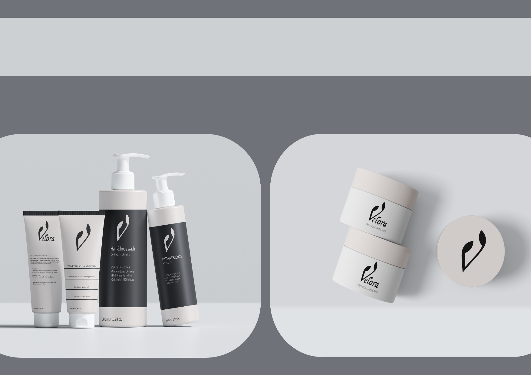 Branding- und Verpackungsdesign für Velora Hautpflegeprodukte